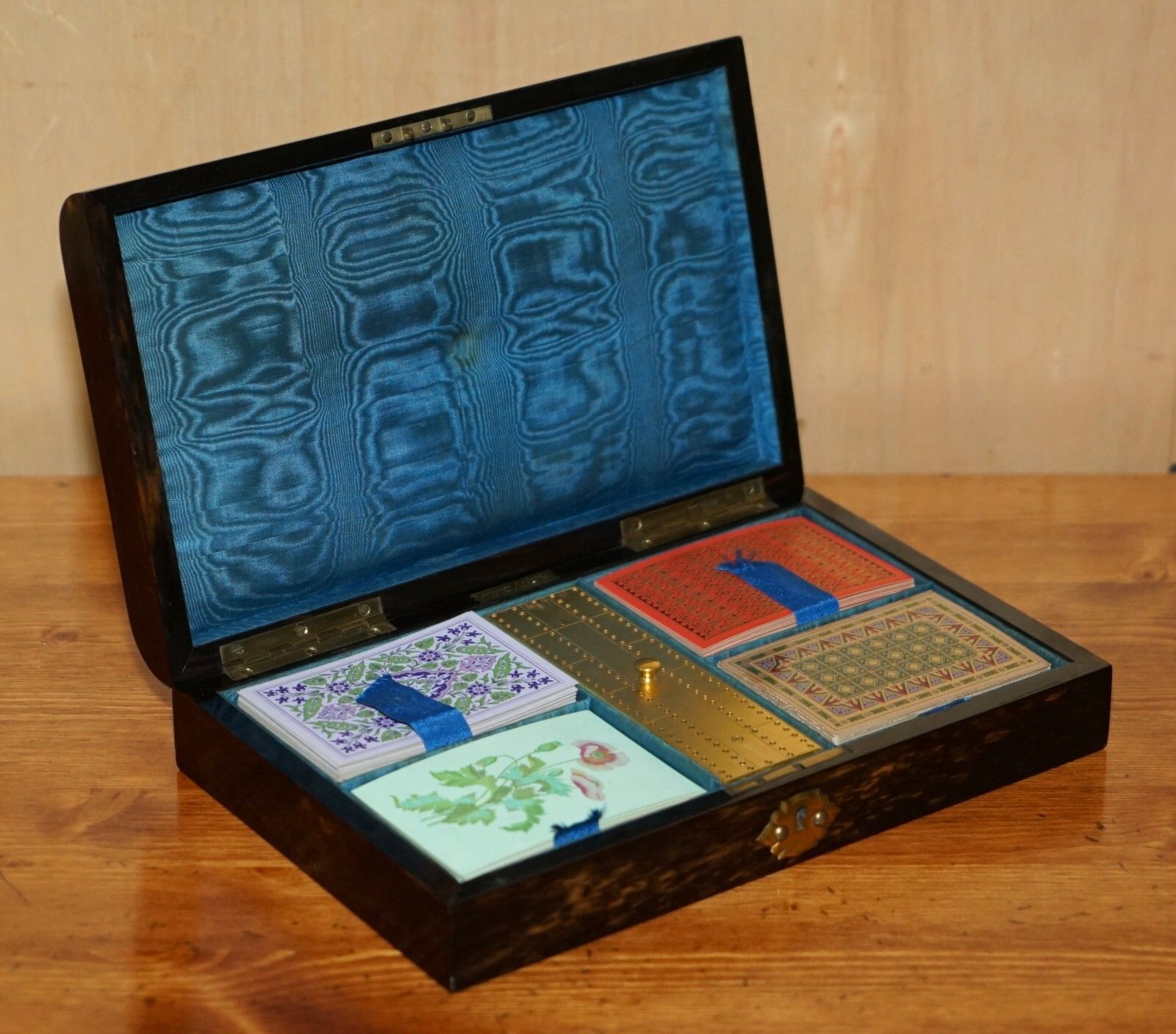 photo for sale Exquisite Edward & Jones Coromandel Wood Cribbage Set De Larue & Co Cards