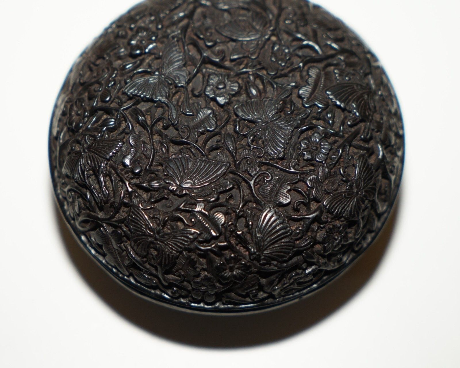 Exquisite Antique 18th Century Chinese Butterfly Cinnabar Lacquer Bowl & Cover photo Home Decor