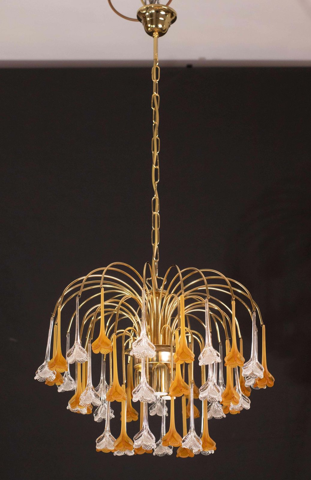 Lady Orange, Chandelier With Orange & Transparent Pendants, Murano Glass, 1970s photo furniture