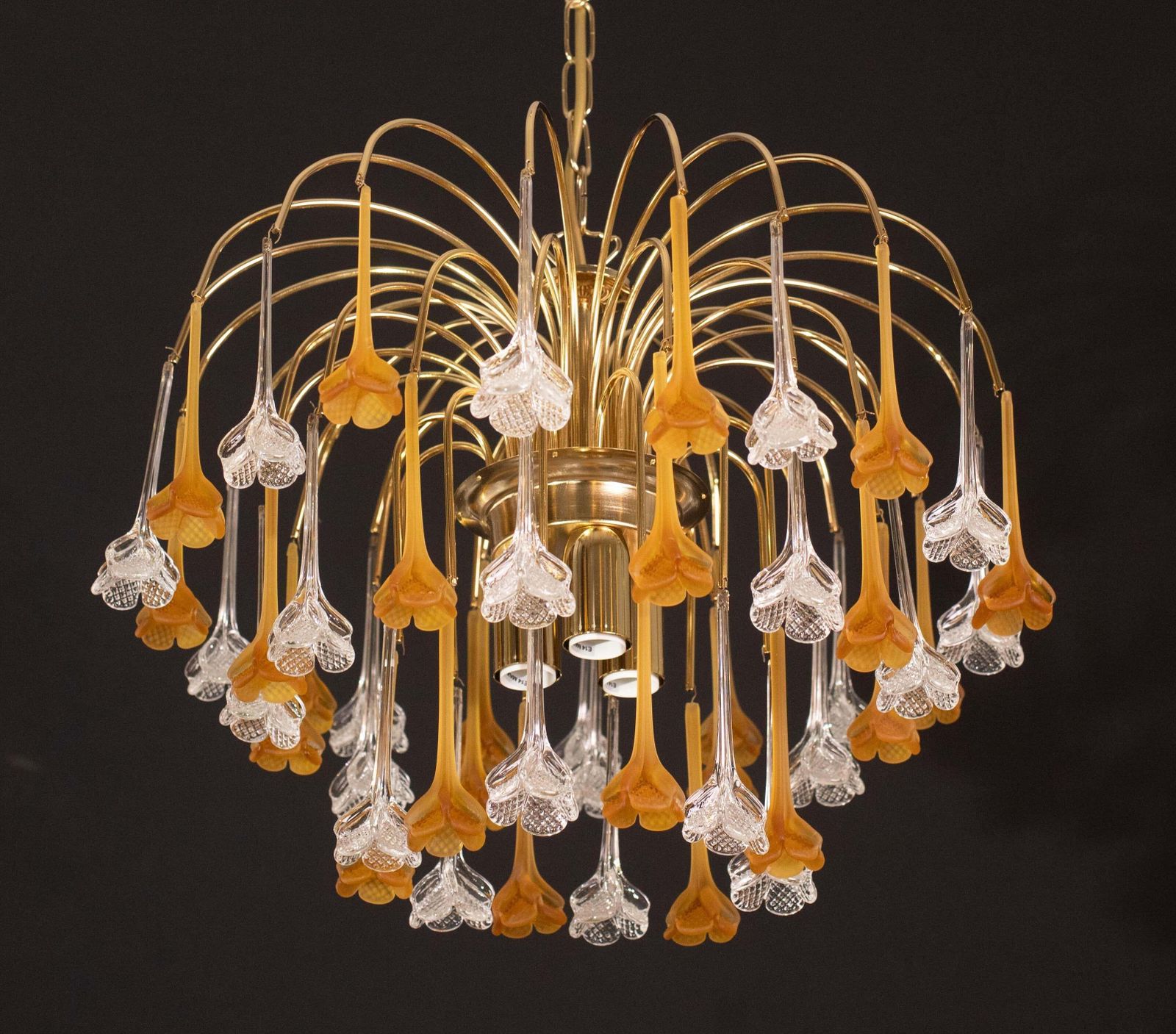 Lady Orange, Chandelier With Orange & Transparent Pendants, Murano Glass, 1970s photo buy