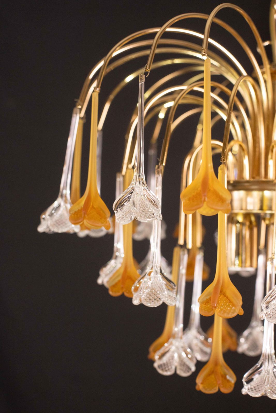 photo furniture Lady Orange, Chandelier With Orange & Transparent Pendants, Murano Glass, 1970s