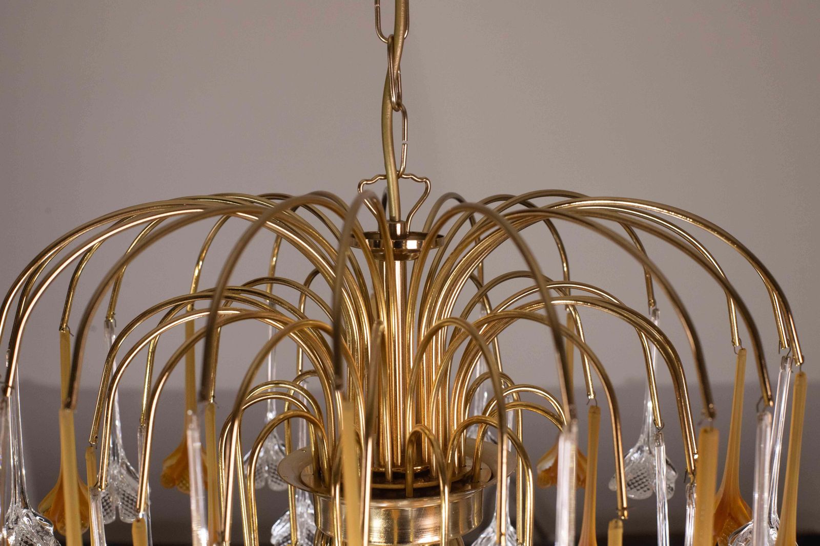 photo buy Lady Orange, Chandelier With Orange & Transparent Pendants, Murano Glass, 1970s