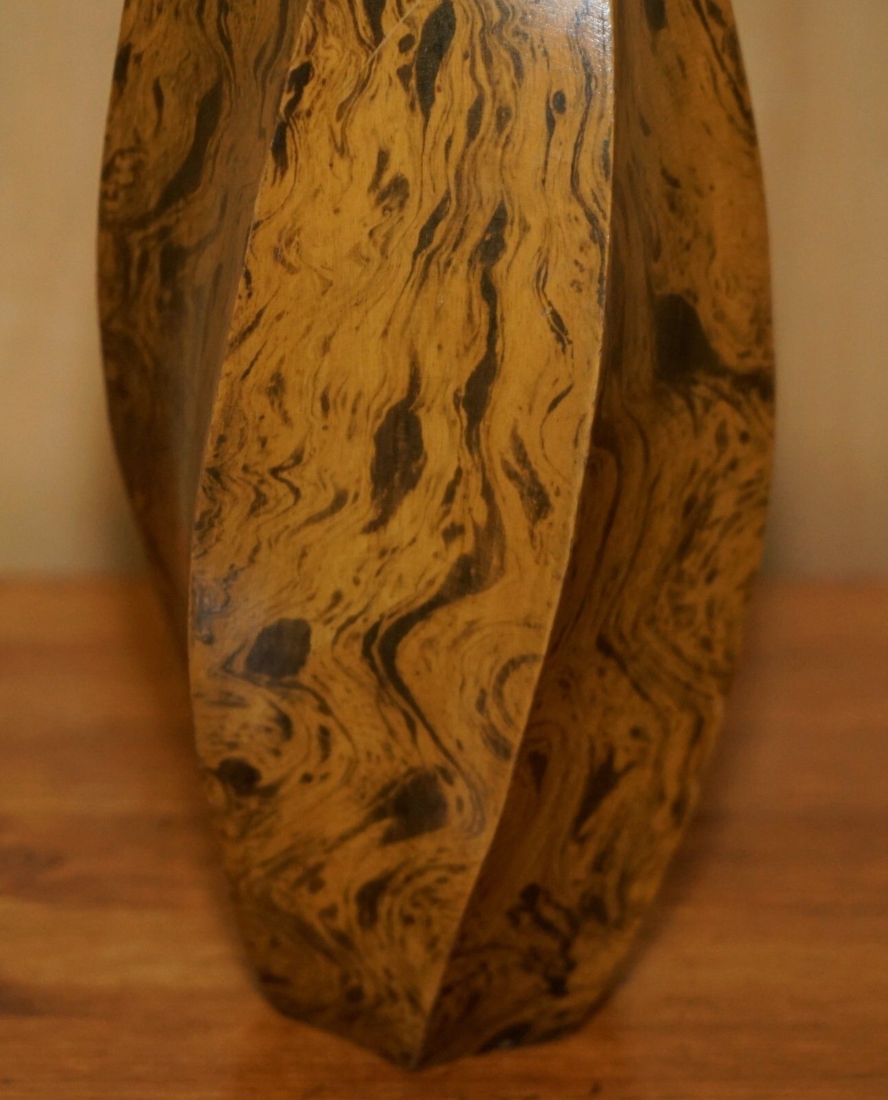 Lovely Ornately Sculpted Olive Wood Spiral Flower Vase Must See Timber Patina! photo 495.0