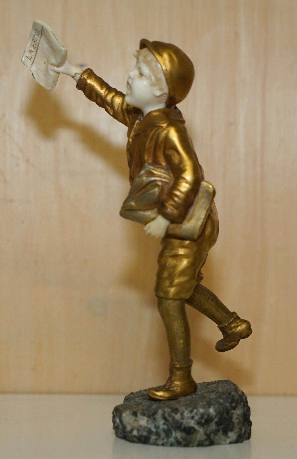 19th Century Gold Gilt Bronze Demetre H Chiparus Signed Newspaper Boy Statue photo vintage