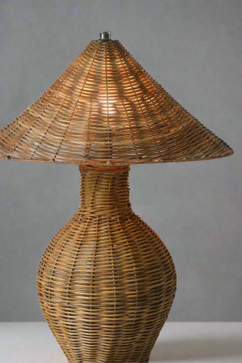 Aliah Wicker Table Lamp, Vintage Style, Living Room, Bedroom Lighting photo buy