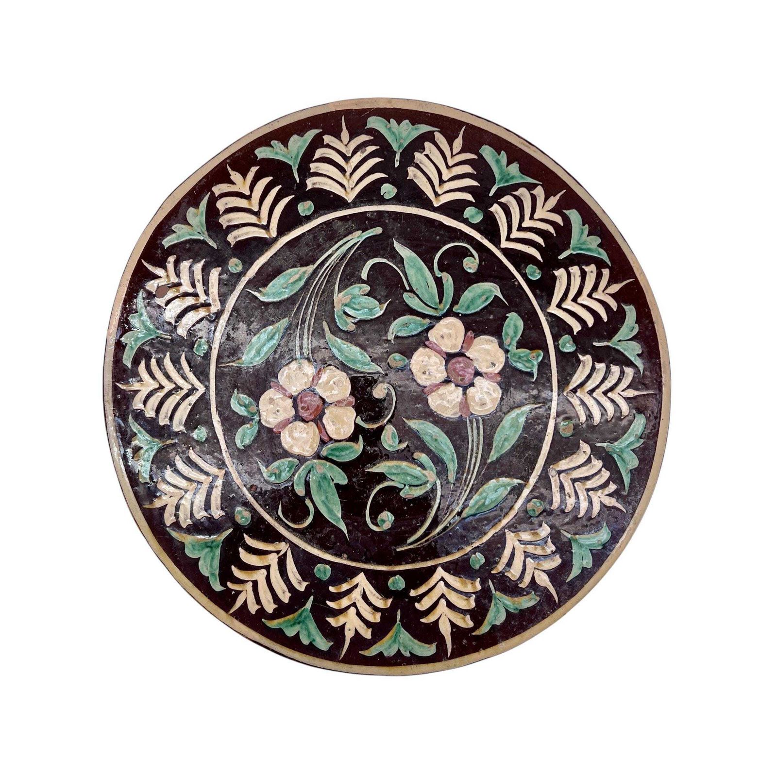Antique Floral Slip Glaze Terracotta Tazza   Terracotta Pedestal   Cake Stand   Dining Room Decor   Kitchenalia photo furniture
