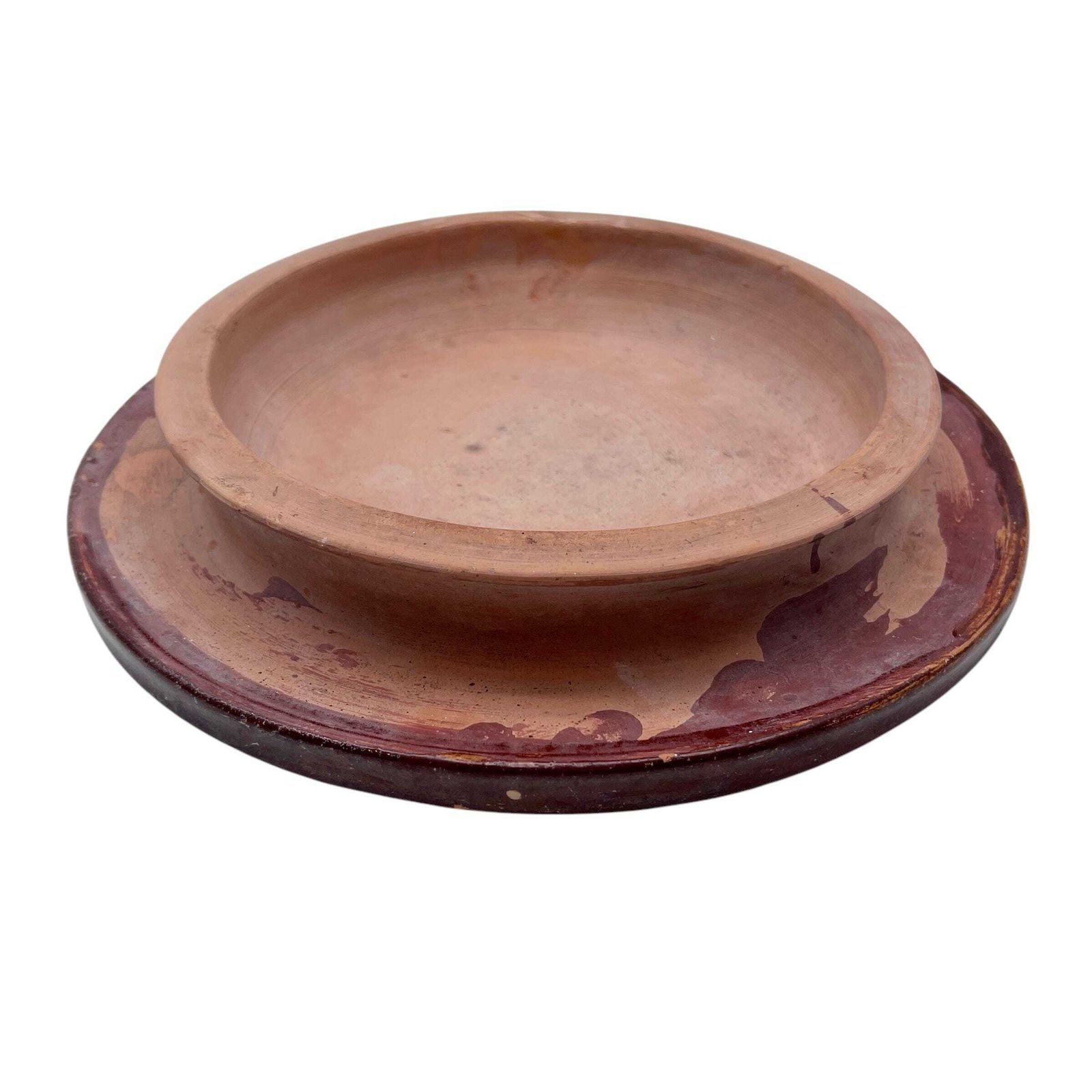Antique Floral Slip Glaze Terracotta Tazza   Terracotta Pedestal   Cake Stand   Dining Room Decor   Kitchenalia photo for sale