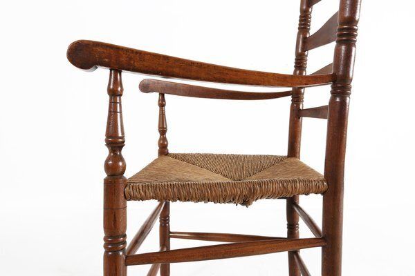 Antique French Wooden Armchair With Cane Seat, 1890s photo vinterior
