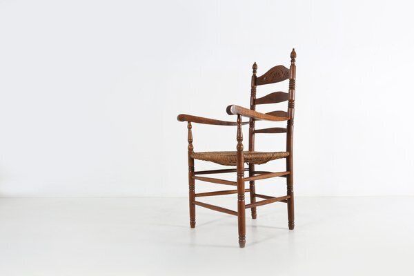 Antique French Wooden Armchair With Cane Seat, 1890s photo vintage