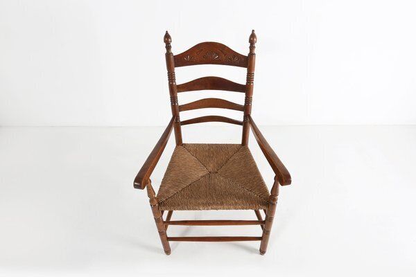 photo furniture Antique French Wooden Armchair With Cane Seat, 1890s