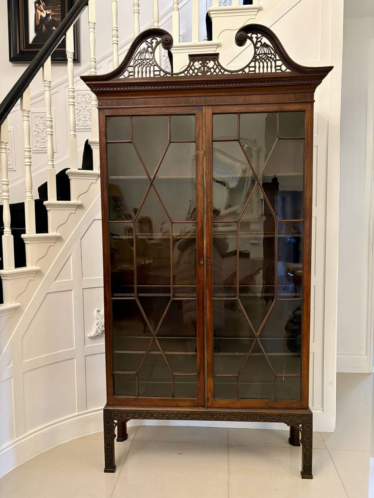 Outstanding Quality Large Antique 19th Century Astral Glazed Carved Mahogany Bookcase