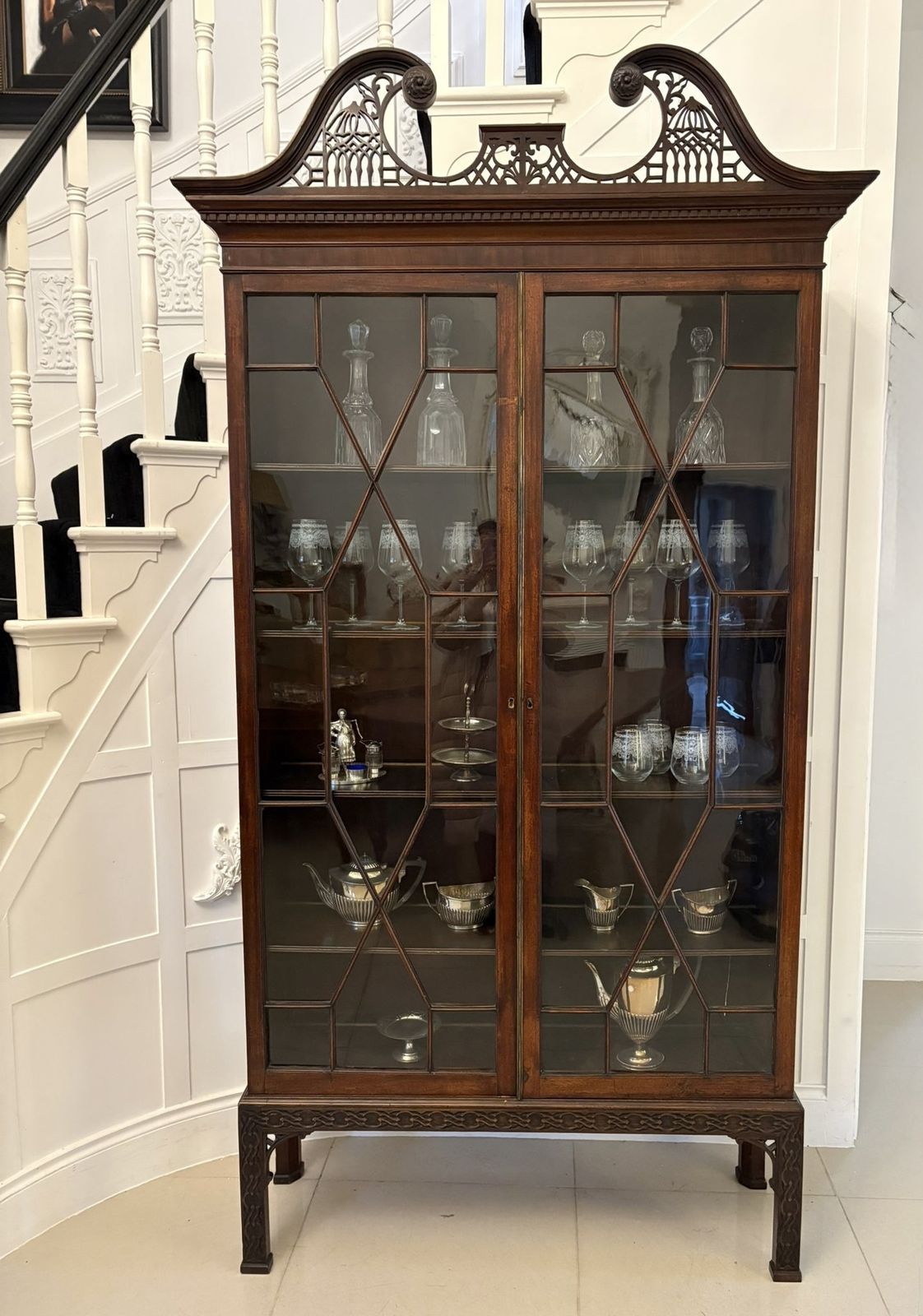 Furniture Outstanding Quality Large Antique 19th Century Astral Glazed Carved Mahogany Bookcase photo