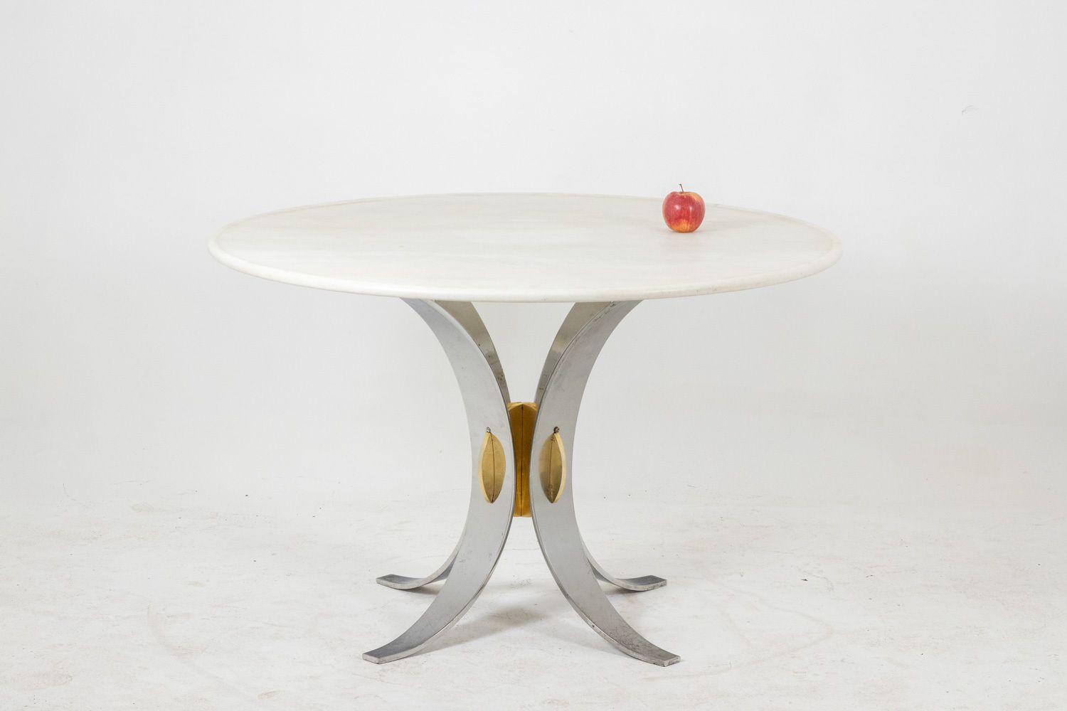Table In White Marble And Chrome And Gold Metal. 1970s. photo for sale