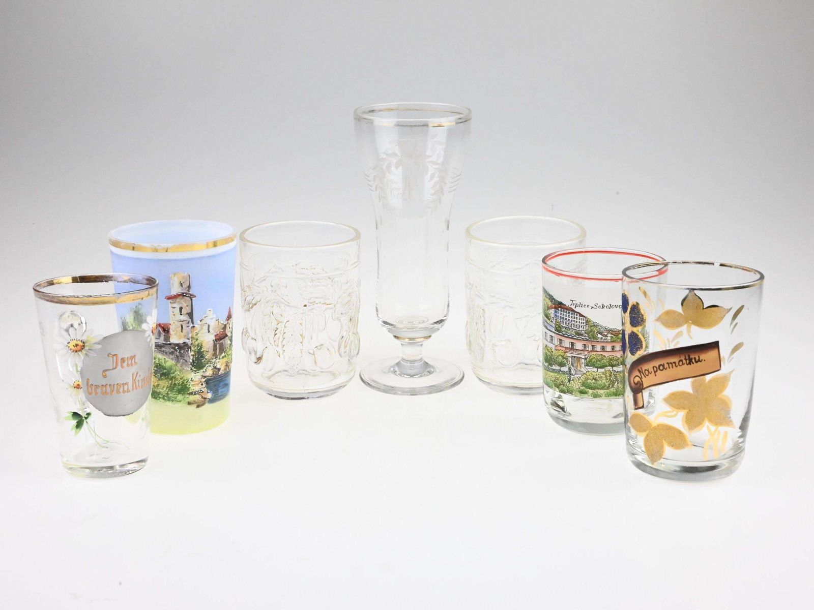 Set Of 7 Antique Czech Glasses, Antique Glasses, Juice Glasses, Juice Glasses Antique, Old Glasses Set, Glasses Set, Czech Glasses