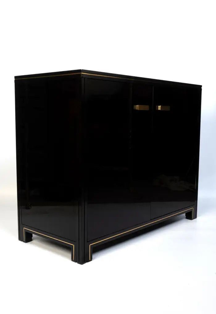1970's French Black Lacquered Cabinet photo vintage