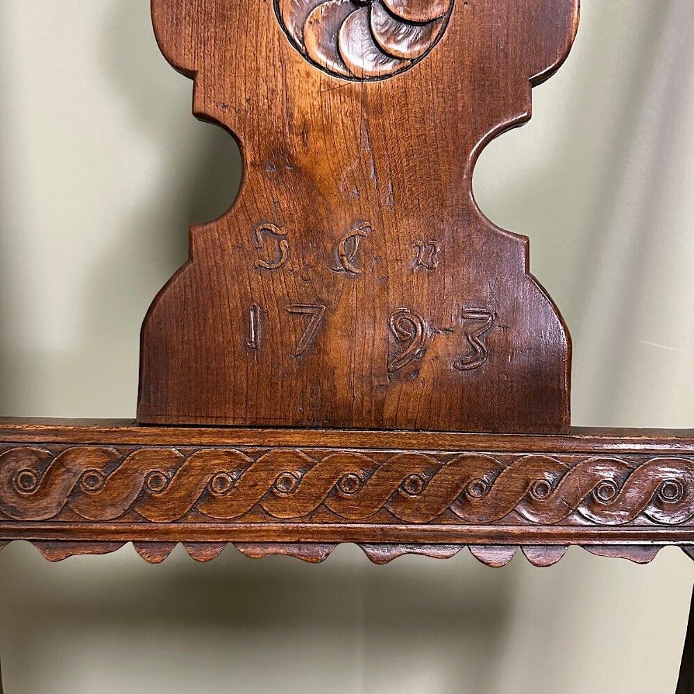 Period Oak Georgian Antique Country Chair Dated 1793 photo vintage