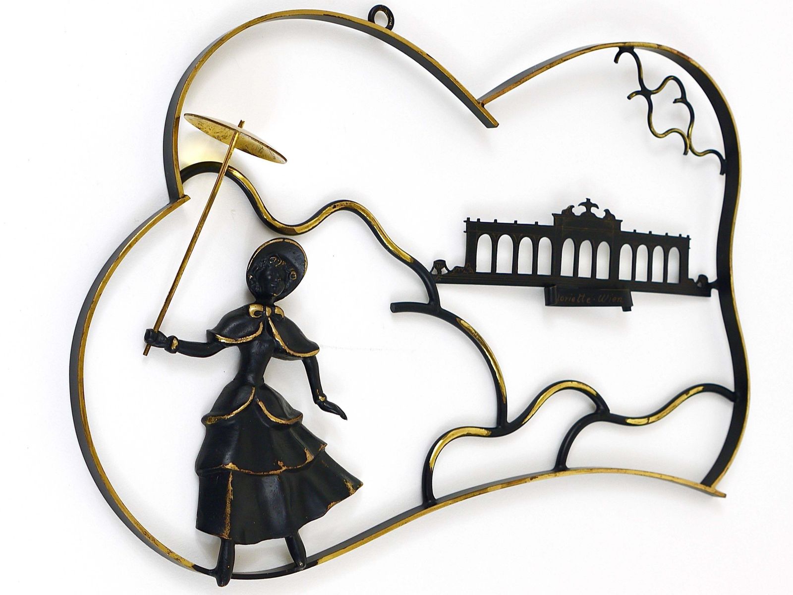 Walter Bosse Woman In Biedermeier Dress Brass Wall Sculpture, Austria, 1950s photo for sale