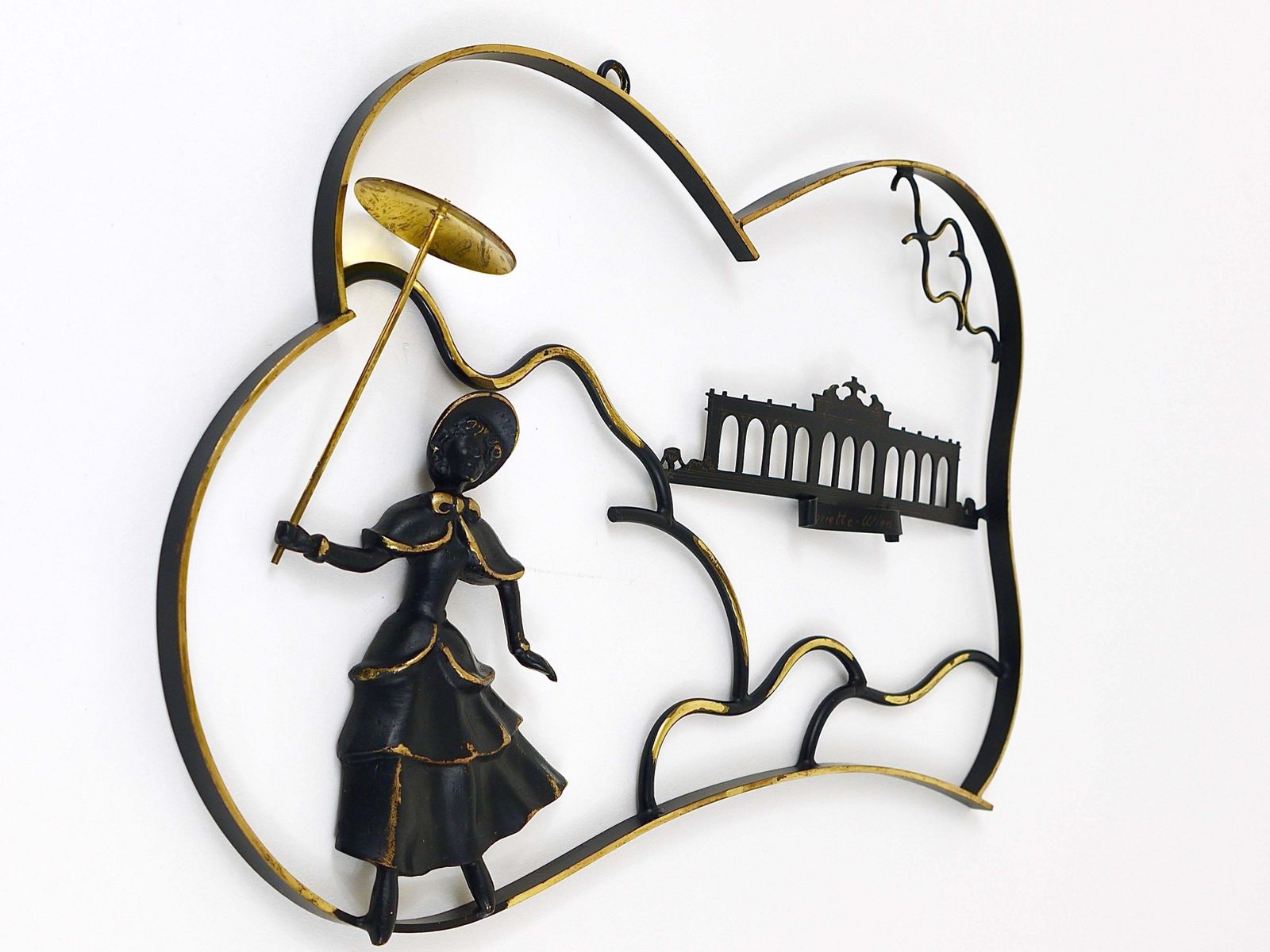 Walter Bosse Woman In Biedermeier Dress Brass Wall Sculpture, Austria, 1950s photo buy