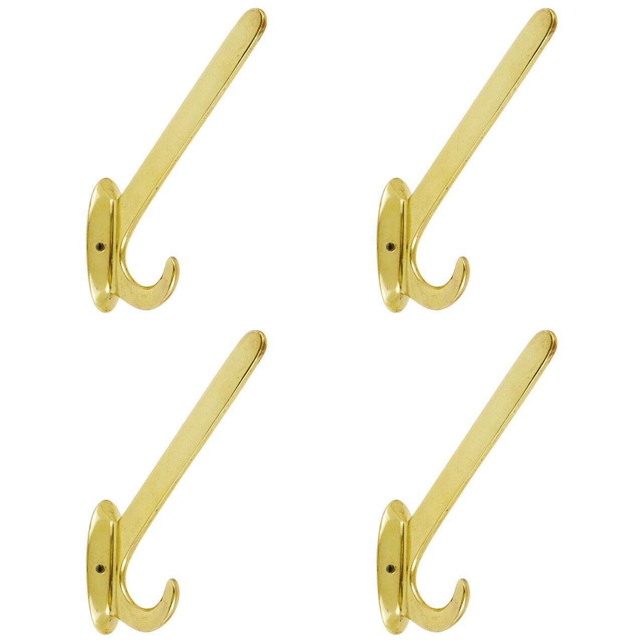 Four Art Nouveau Handmade Brass Wall Hooks, Austria, 1920s