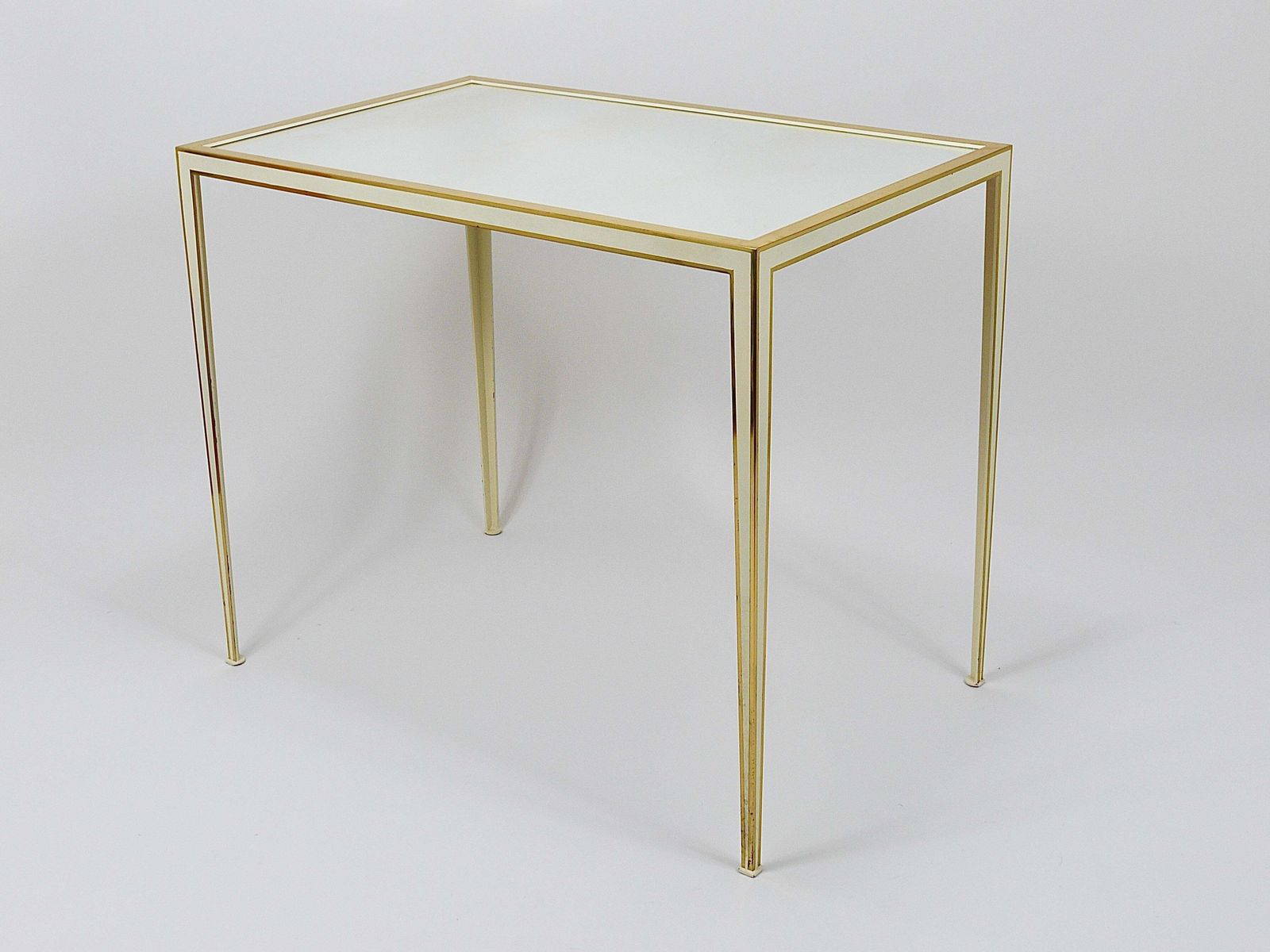 photo furniture A Pair Of Vereinigte Werkstätten Brass & White Mirror Tables, Germany, 1970s