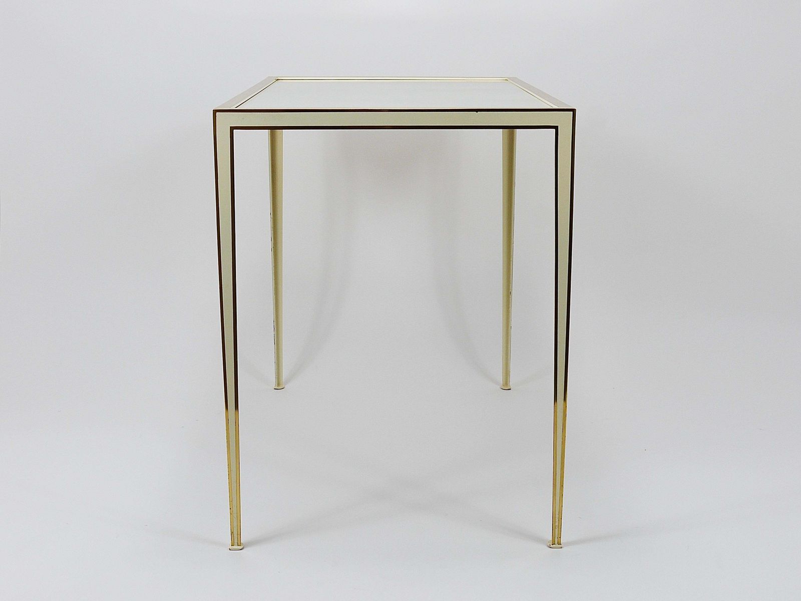 1290.0 A Pair Of Vereinigte Werkstätten Brass & White Mirror Tables, Germany, 1970s photo