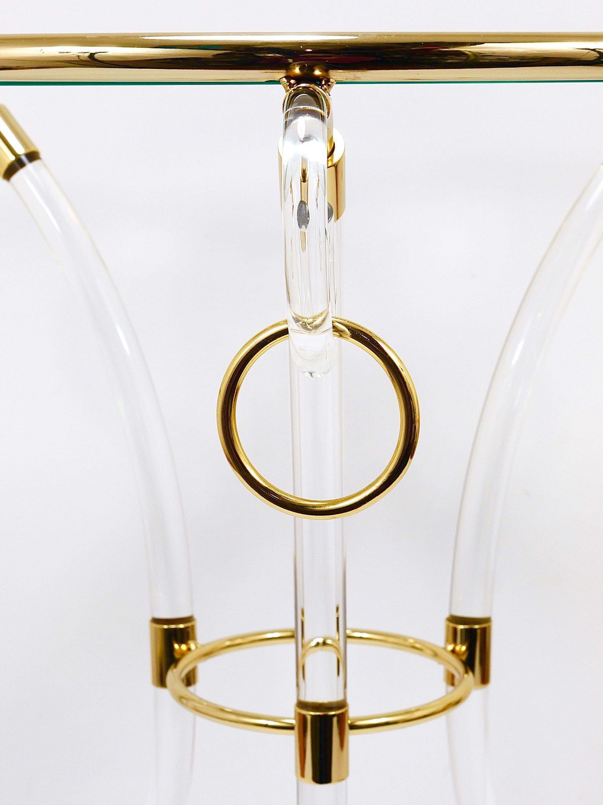 Maison Jansen Style Lucite & Gilt Metal Tripod Coffee Table Pedestal Gueridon photo for sale