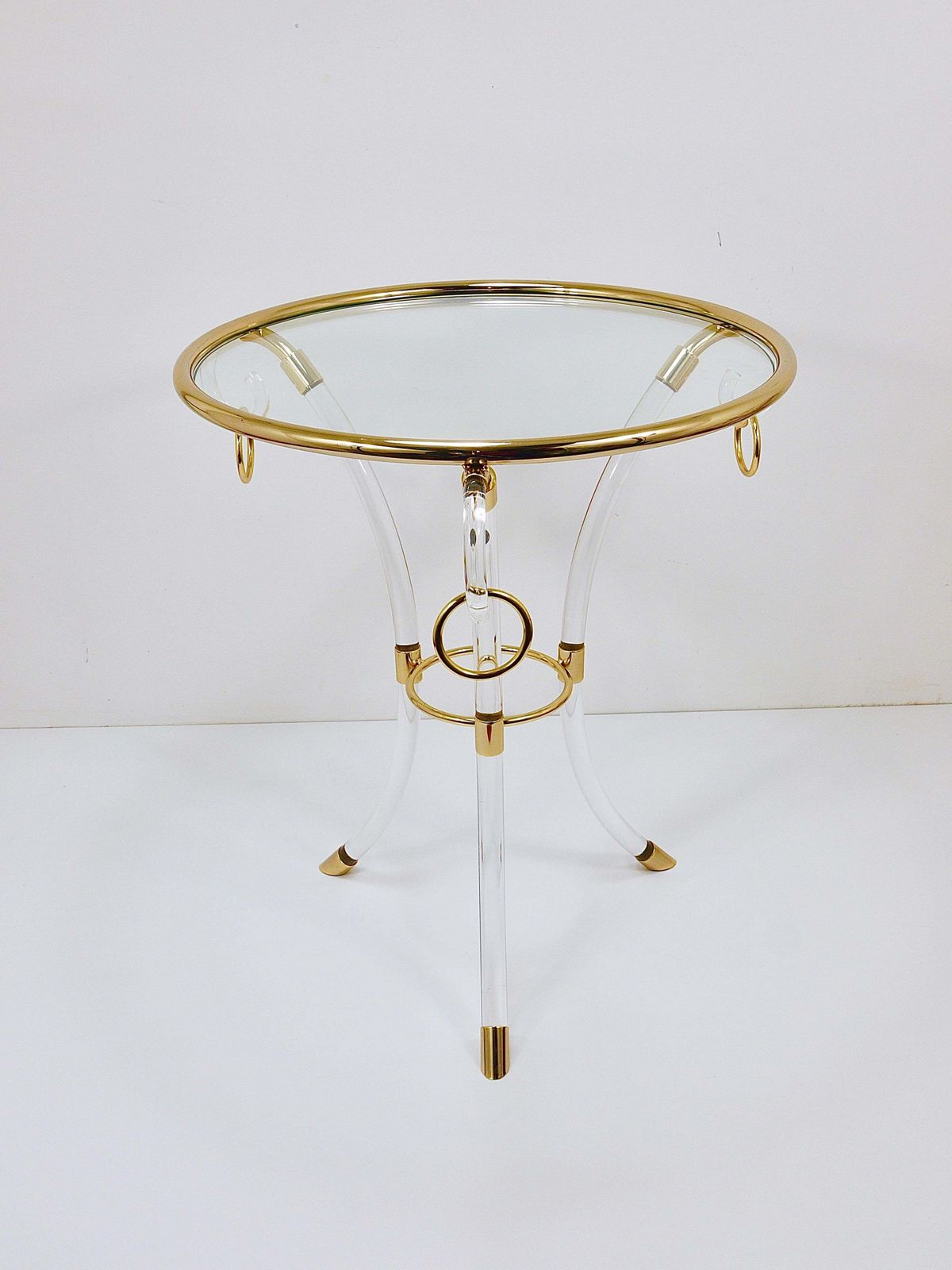 1936.0 Maison Jansen Style Lucite & Gilt Metal Tripod Coffee Table Pedestal Gueridon photo