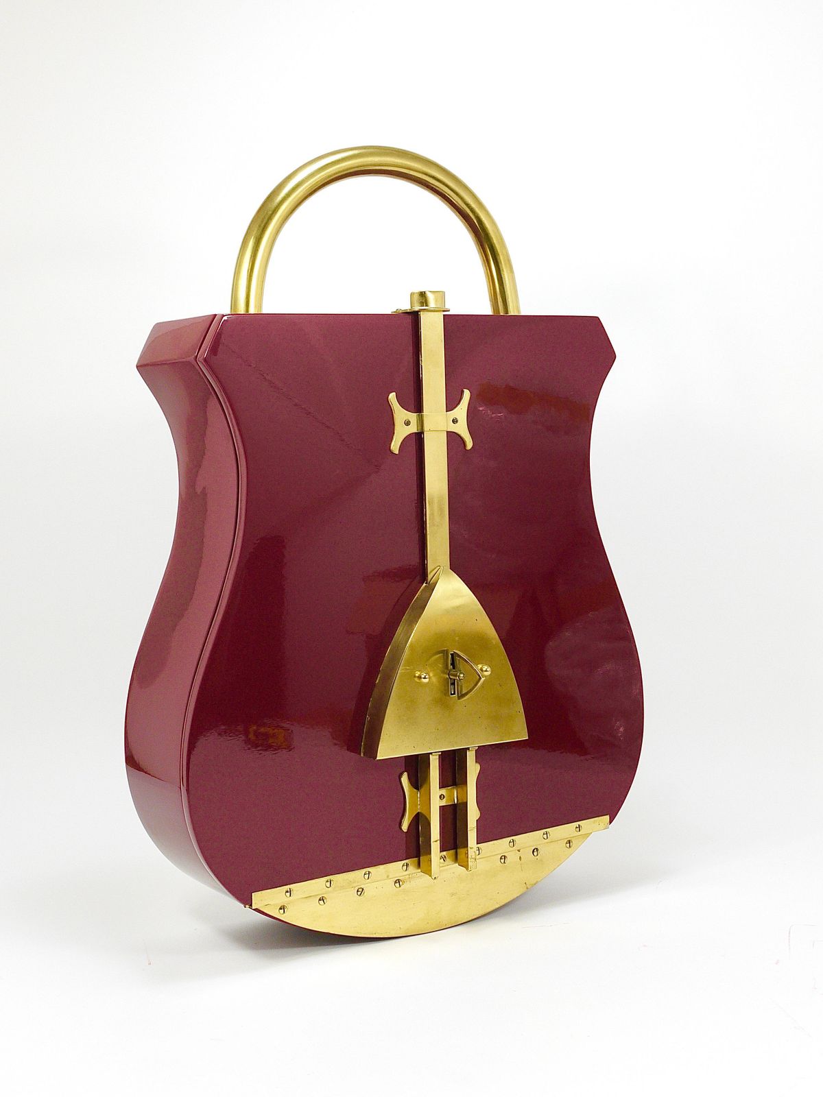 Aldo Tura Style Padlock Spirits Dry Home Bar Cabinet, Italy, 1970s photo furniture