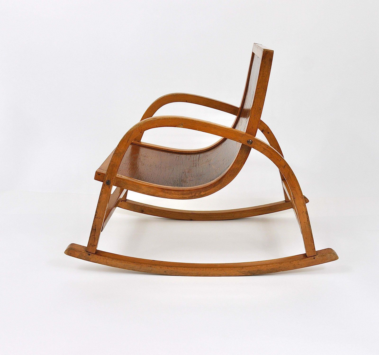 Bauhaus Childrens`bentwood Rocking Chair Brockhage Andrä Era, Germany, 1950s photo vinterior