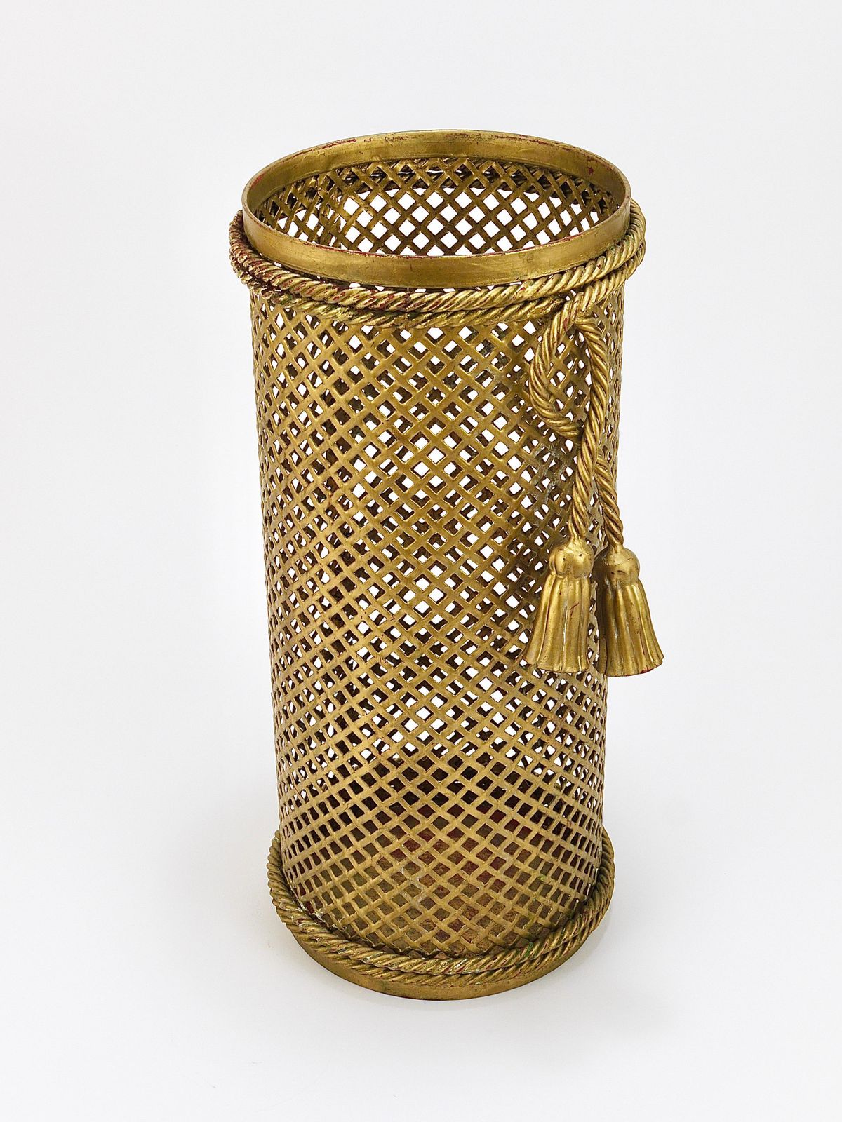 Hollywood Regency Gilt Metal Rope & Tassel Umbrella Stand, Li Puma Firenze, 1950 photo 1129.0