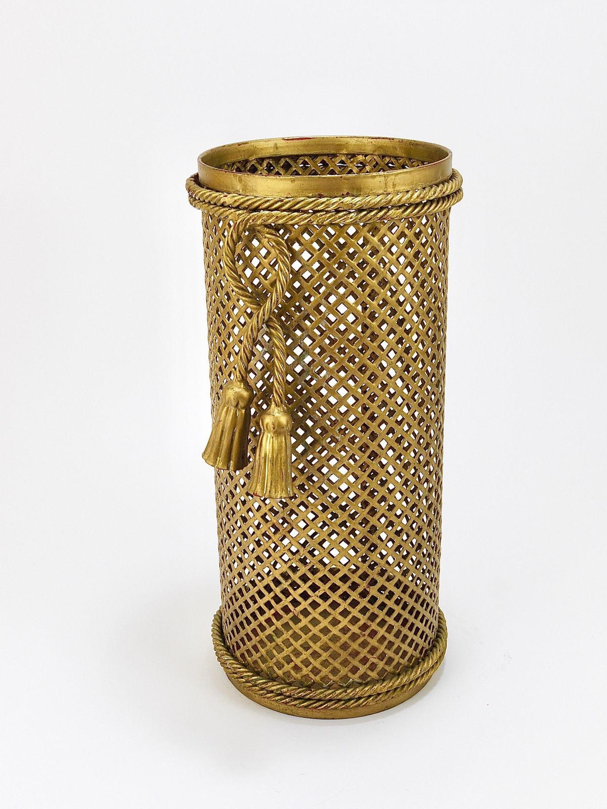 Hollywood Regency Gilt Metal Rope & Tassel Umbrella Stand, Li Puma Firenze, 1950 photo vintage