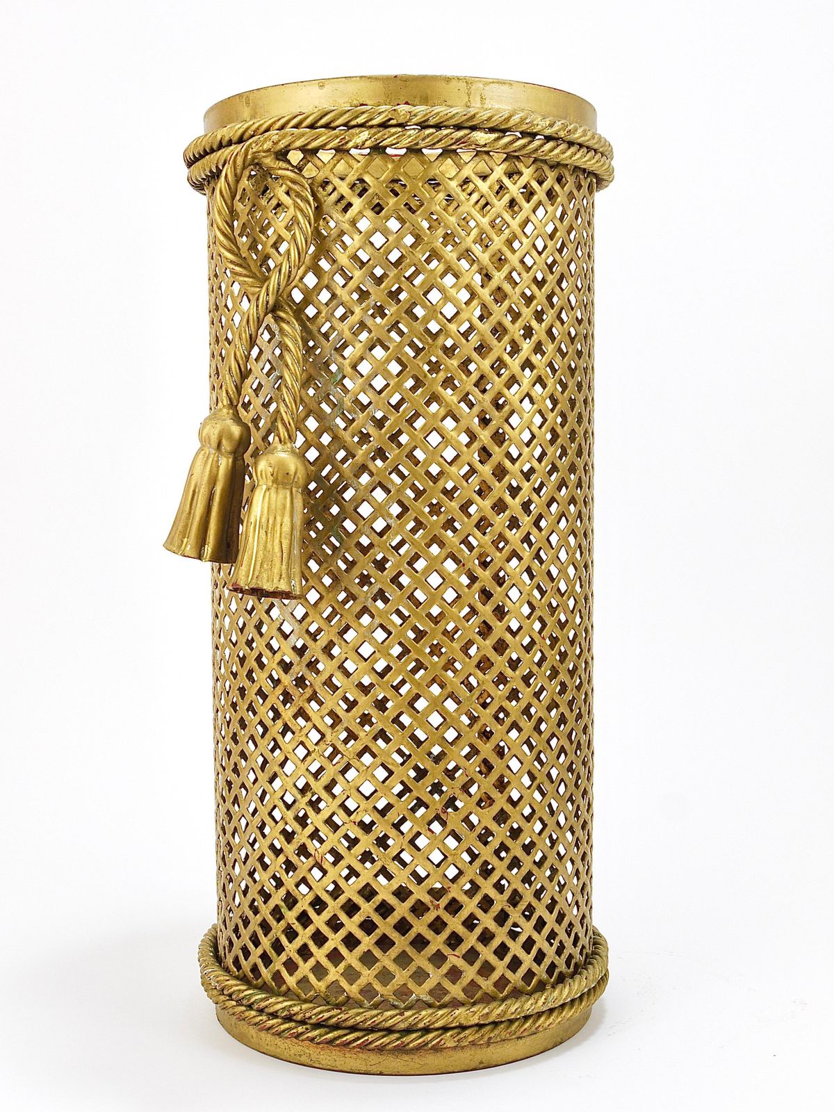 1129.0 Hollywood Regency Gilt Metal Rope & Tassel Umbrella Stand, Li Puma Firenze, 1950 photo