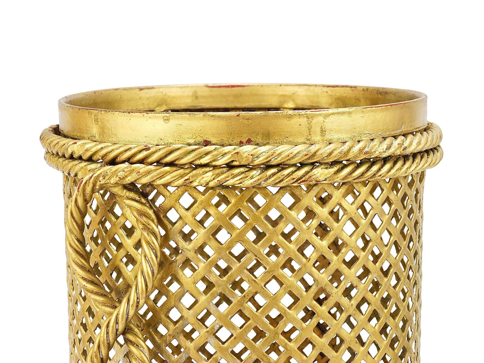 photo vinterior Hollywood Regency Gilt Metal Rope & Tassel Umbrella Stand, Li Puma Firenze, 1950
