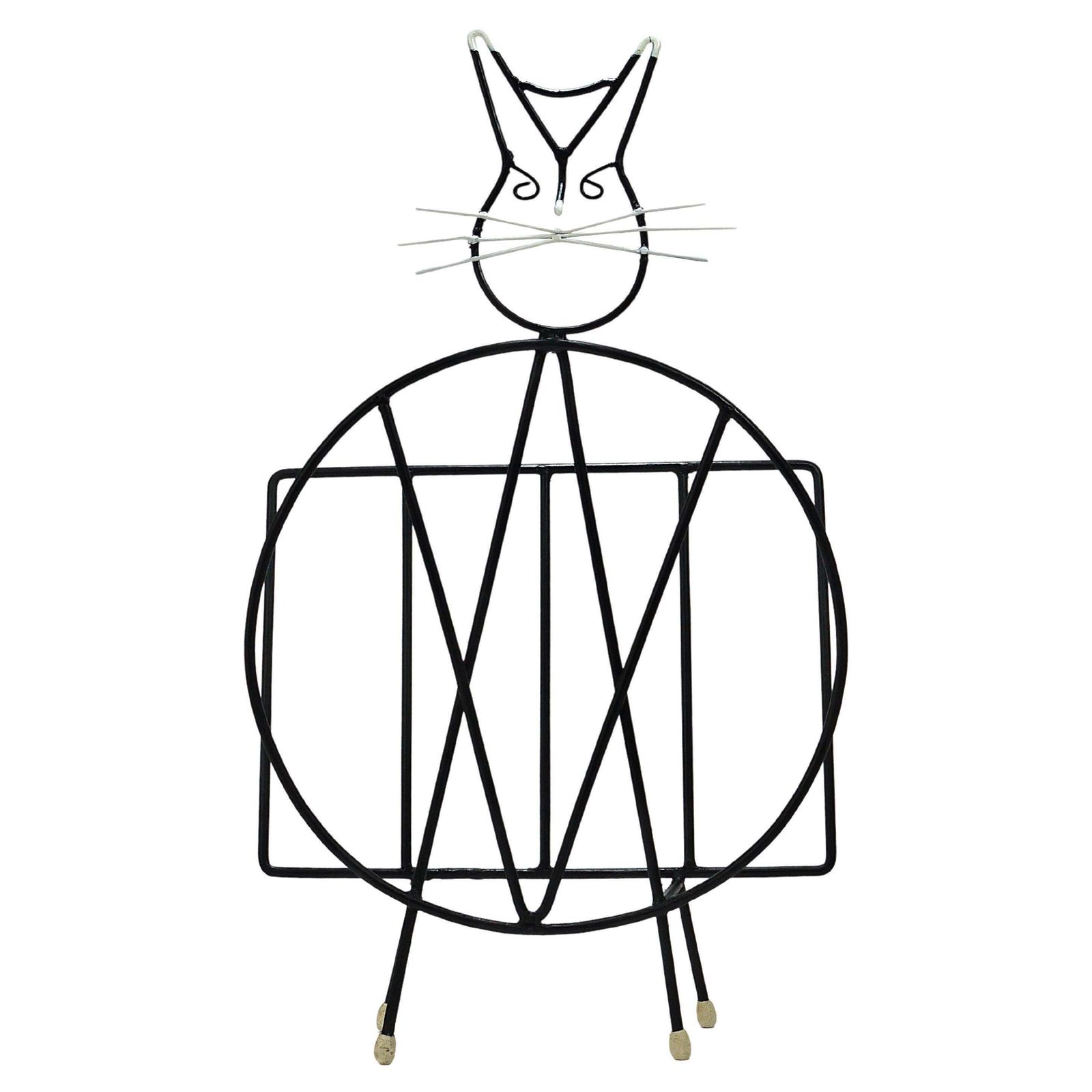 Midcentury Cat Shaped Magazine Stand Or Record Rack, Iron, Italy, 1950s