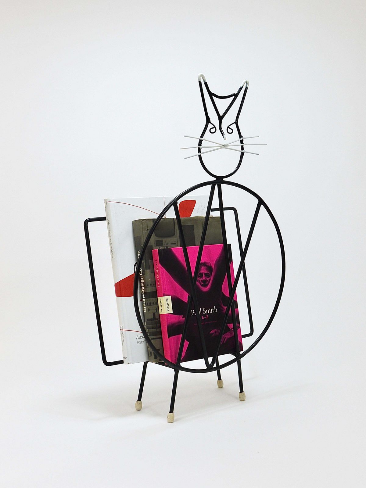 Midcentury Cat Shaped Magazine Stand Or Record Rack, Iron, Italy, 1950s photo 967.0