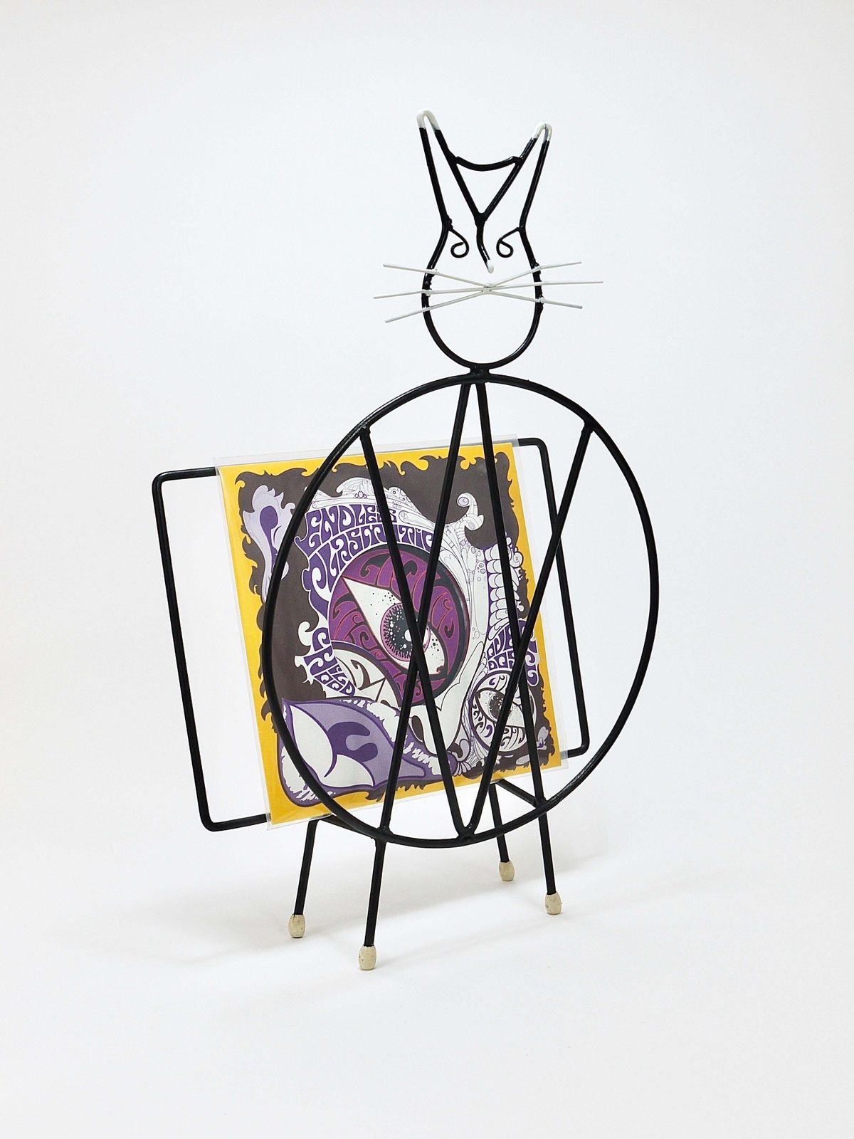 Midcentury Cat Shaped Magazine Stand Or Record Rack, Iron, Italy, 1950s photo vinterior