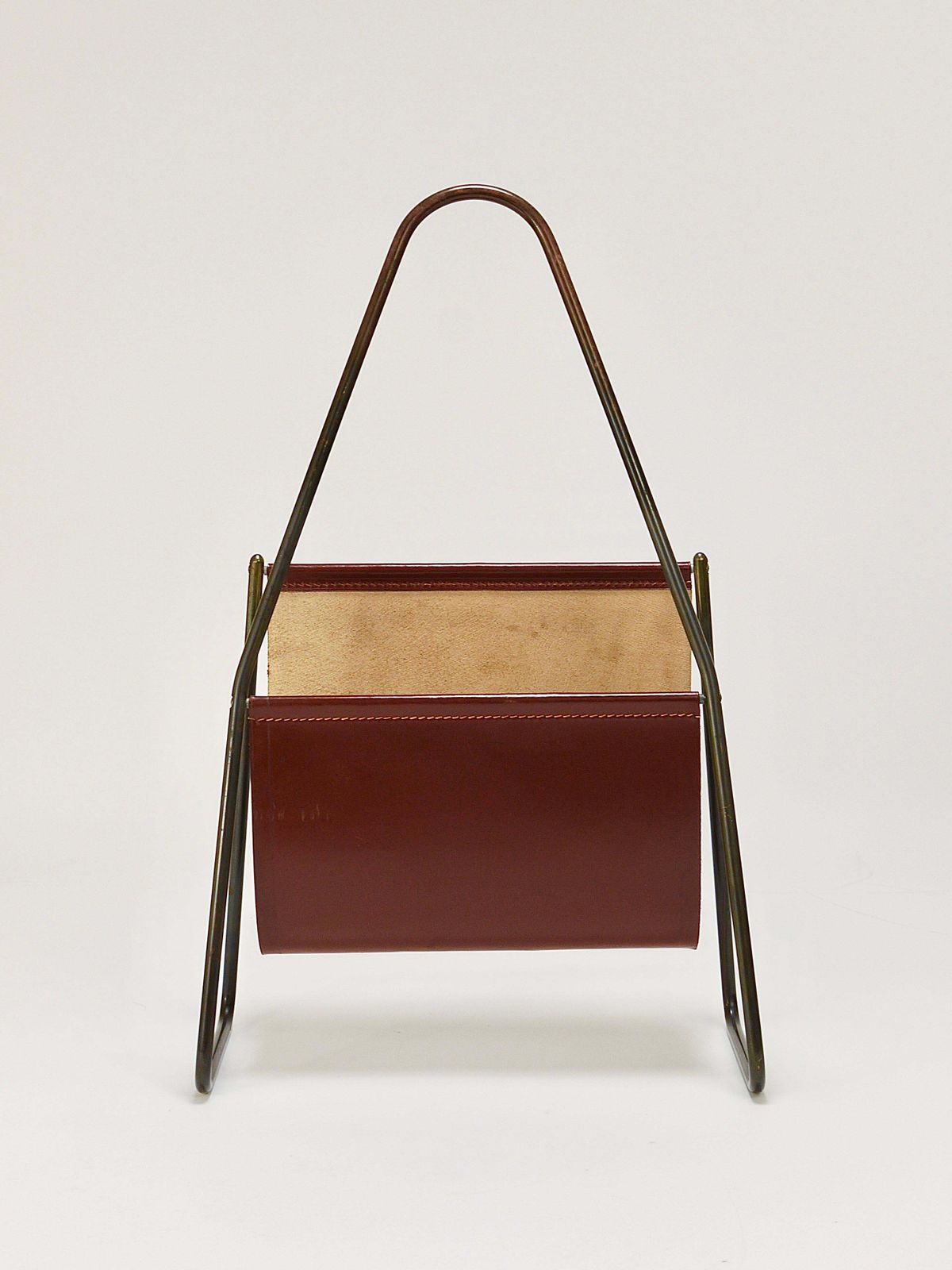 Home Decor Carl Auböck II Midcentury Magazine Rack, Brass & Brown Leather, Vintage, Austria photo