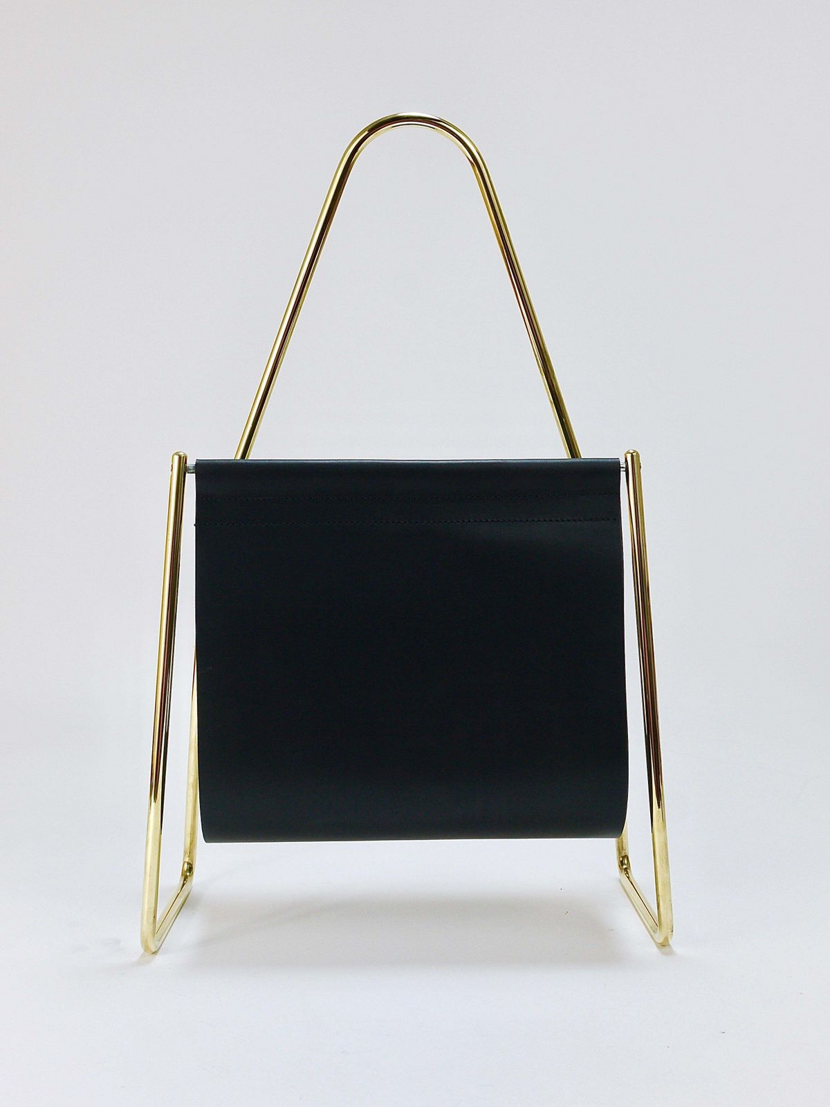 Home Decor Carl Auböck II Midcentury Magazine Rack, Brass & Black Leather, Vintage, Austria photo