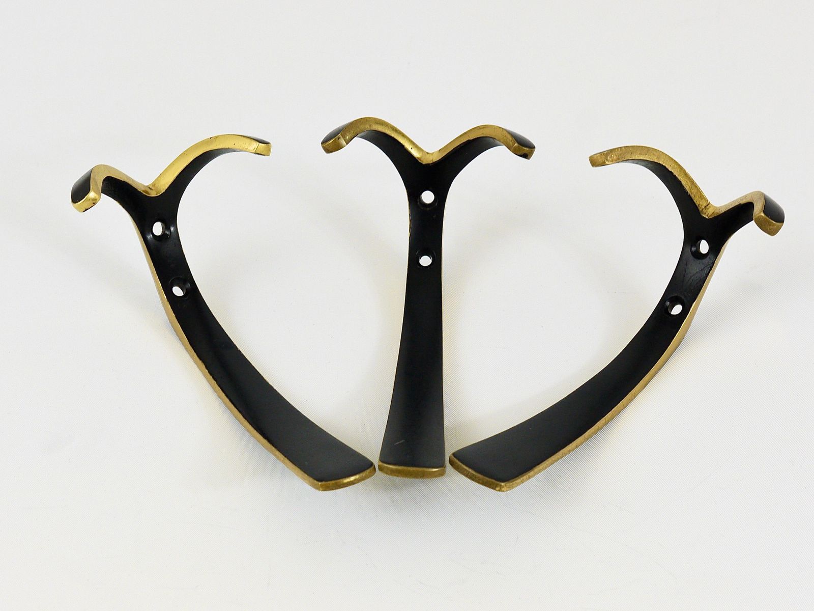 Furniture Up To 10 Midcentury Brass Double Wall Hooks By Herta Baller, Austria, 1950s photo