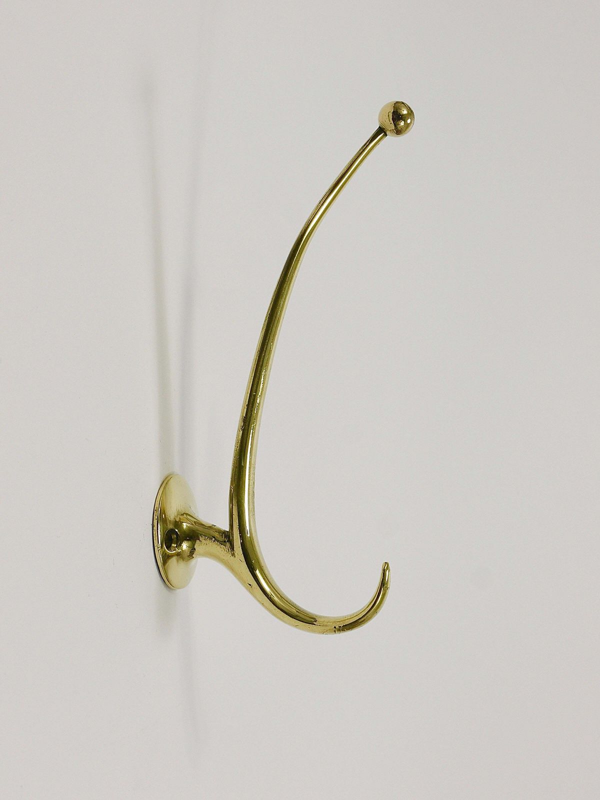 Two Franz Hagenauer Vienna Mid Century Curved Brass Wall Coat Hooks, 1950s photo for sale