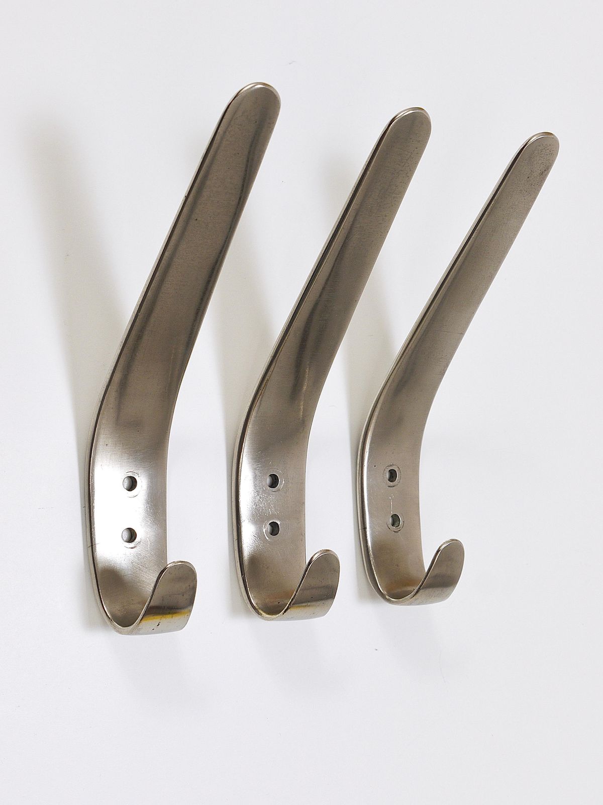 2x Vintage Carl Auböck II Nickel Plated Brass Wall Hooks, Austria, 1950s photo for sale