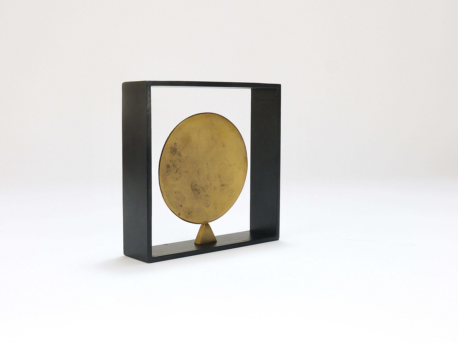 photo buy Carl Aubock Iron & Brass Coin Medal Midcentury Bookend, Austria, 1970s