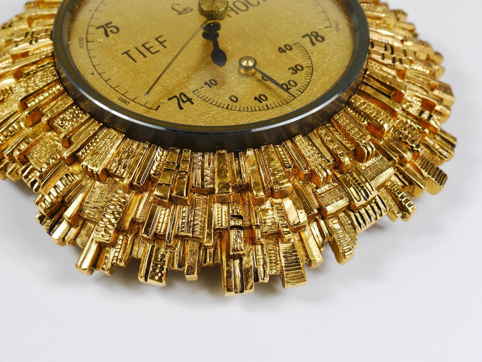 Lufft Sunburst Golden Brass Wall Weather Station, Barometer & Thermometer, 1950s photo vintage