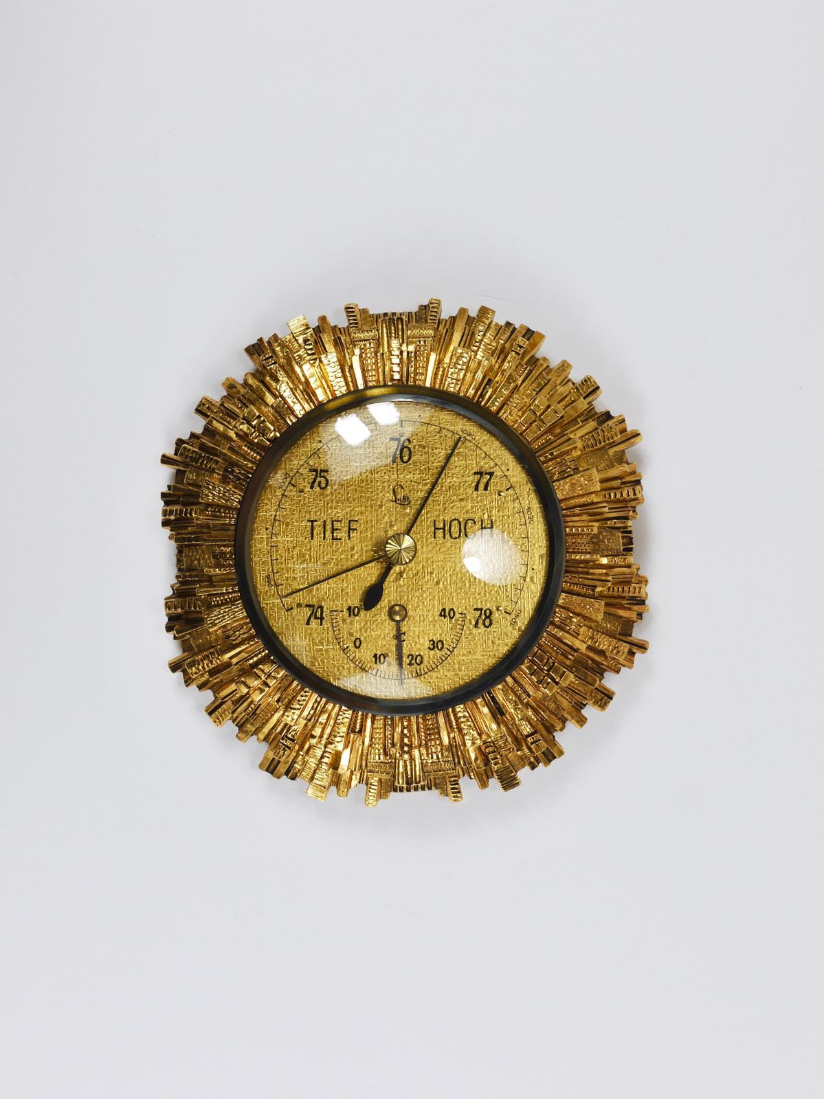 photo vinterior Lufft Sunburst Golden Brass Wall Weather Station, Barometer & Thermometer, 1950s