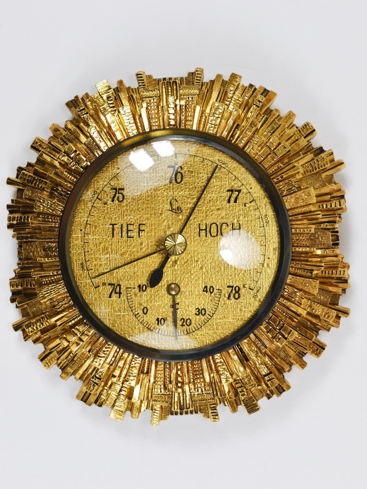 photo buy Lufft Sunburst Golden Brass Wall Weather Station, Barometer & Thermometer, 1950s