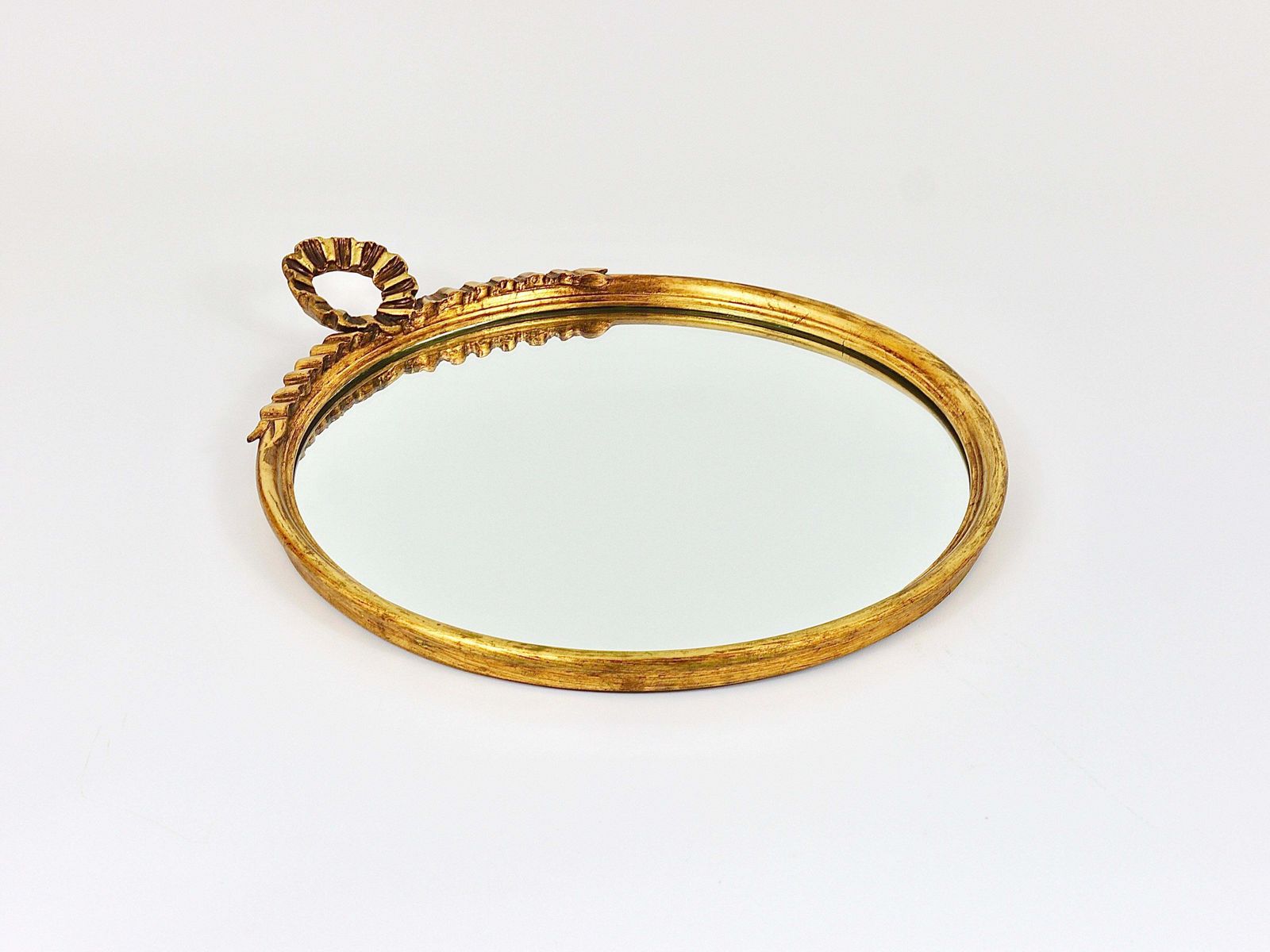 photo vinterior Round Midcentury Gilt Wood Wall Mirror, C. Allodi & G. Subelli, Italy, 1950s