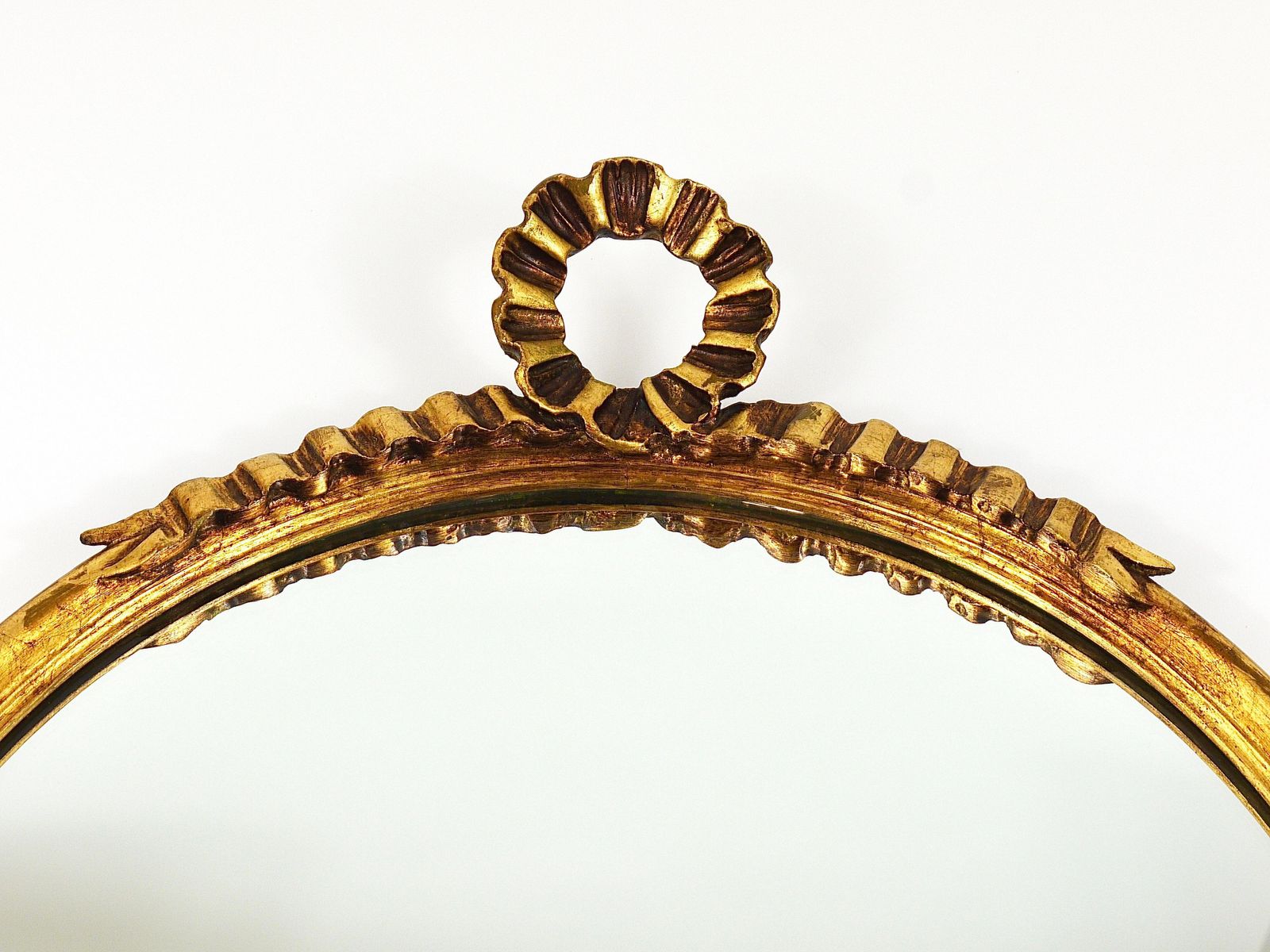 photo vintage Round Midcentury Gilt Wood Wall Mirror, C. Allodi & G. Subelli, Italy, 1950s