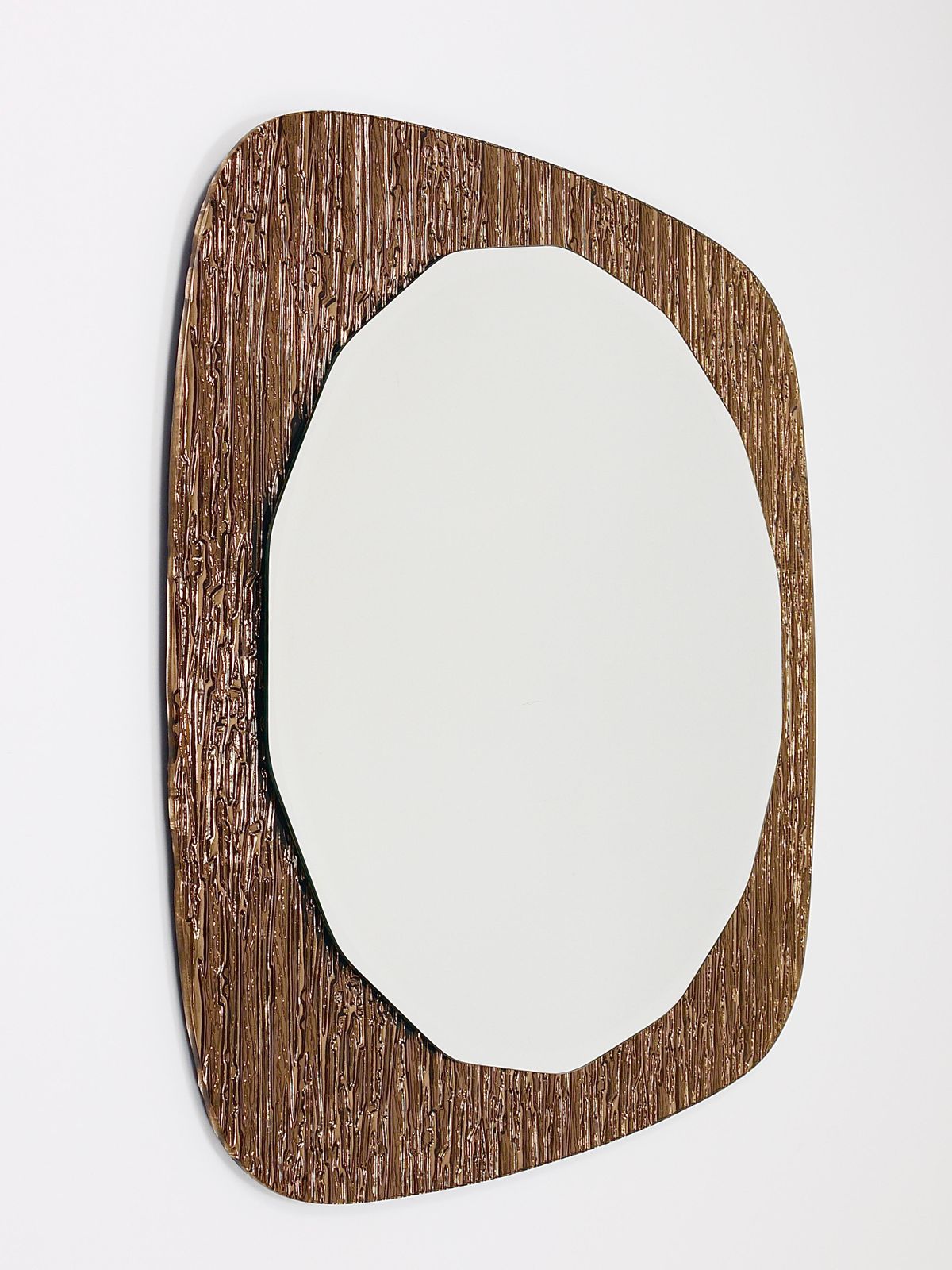 1532.0 Cristal Arte Bronze Gold Scalloped Textured Midcentury Wall Mirror, Italy, 1960s photo
