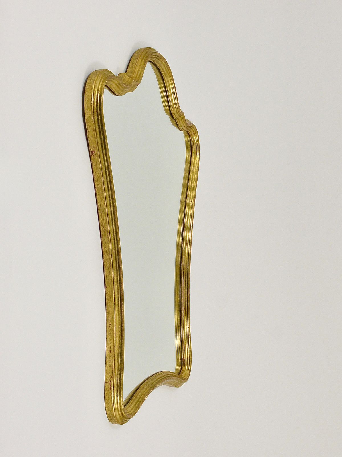 Chelini Firenze Curved Gilt Wood Mid Century Wall Mirror, Italy, 1950s photo vintage
