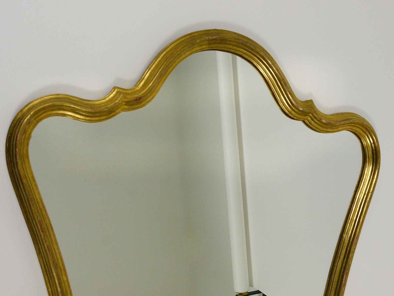 photo furniture Chelini Firenze Curved Gilt Wood Mid Century Wall Mirror, Italy, 1950s